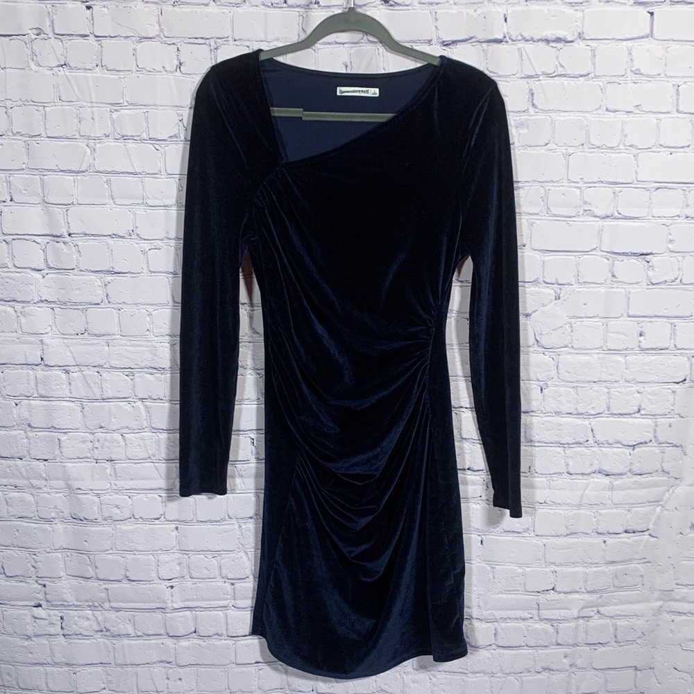 Abercrombie & Fitch Womens Velvet Bodycon Ruched Dress Blue Size L Whimsigoth